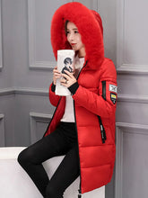 Load image into Gallery viewer, Women's Fur Collar Hooded Long Parka with Letter Patch