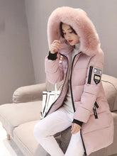 Load image into Gallery viewer, Women's Fur Collar Hooded Long Parka with Letter Patch