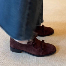 Load image into Gallery viewer, In-Stock Double Bow Patent Leather Women's Loafers for Spring and Autumn, New Style with Chunky Heels and Round Toe, Slip-On Commuting Shoes