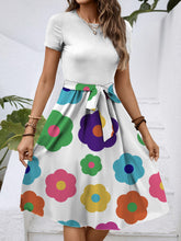 Load image into Gallery viewer, European and American cross-border Amazon Temu spring and summer fashion trend round neck short sleeve color matching waist dress women