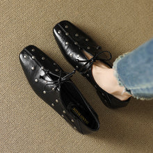 Load image into Gallery viewer, Genuine Leather Rivet Mary Jane Shoes, Elegant Spring Small Leather Shoes for Women, 2025 New Spring Women's Shoes, Square Toe Cut Out Shoes