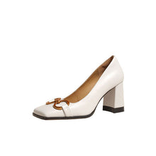 Load image into Gallery viewer, French High Design Sense Metal Buckle Elegant Square Head Thick Heel High Heels Women's Spring New Retro Fashion Single Shoes