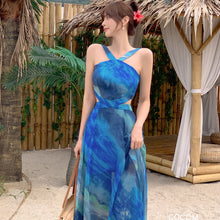 Load image into Gallery viewer, Foreign Trade Women's 2025 Summer New Temperament Sling Long Dress Fashion Waist Chiffon Printed Large Swing Dress dress