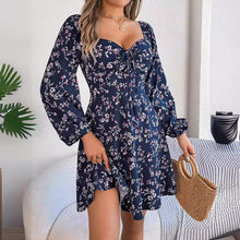 Load image into Gallery viewer, Real Shot of 2026 Spring/Summer European and American Casual Sexy Lace-Up Square-Neck Floral Long-Sleeve A-Line Dress, Independent Cross-Border Women's Fashion