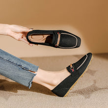 Load image into Gallery viewer, Loafers 2024 new square toe flying woven cross-border single-layer shoes women's woven slip-on knitted shoes plus size peas shoes