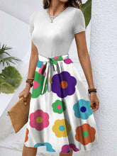 Load image into Gallery viewer, European and American cross-border Amazon Temu spring and summer fashion trend round neck short sleeve color matching waist dress women
