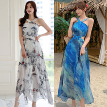 Load image into Gallery viewer, Foreign Trade Women's 2025 Summer New Temperament Sling Long Dress Fashion Waist Chiffon Printed Large Swing Dress dress