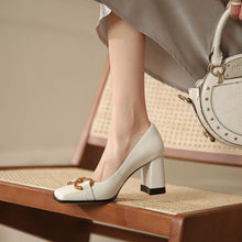 Load image into Gallery viewer, French High Design Sense Metal Buckle Elegant Square Head Thick Heel High Heels Women's Spring New Retro Fashion Single Shoes
