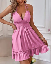 Load image into Gallery viewer, Deep V Rope Tie Pleated Beach Maxi Dress