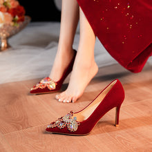 Load image into Gallery viewer, 878-1 Red Wedding Shoes Women's 2025 New Chinese Xiuhe Bride High Heels Bridesmaid Dress Wedding Shoes