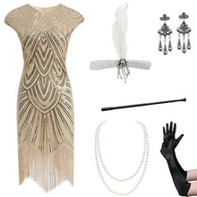 Load image into Gallery viewer, 1920 retro women's sequined dress Gatsby ball tassel dress stage performance clothing suit