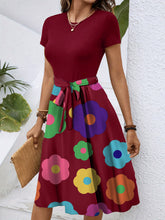 Load image into Gallery viewer, European and American cross-border Amazon Temu spring and summer fashion trend round neck short sleeve color matching waist dress women