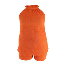 Load image into Gallery viewer, DTK030 European and American Cross-border Women's Summer Fashion Casual Simple Trend Orange Pleated Jumpsuit Shorts suit Women