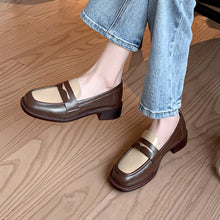 Load image into Gallery viewer, Loafers 2025 Spring New Women's Shoes Thick Heel Low Heel Low Top Shoes Retro Color Matching Small Leather Shoes Deep Mouth Flats for Women