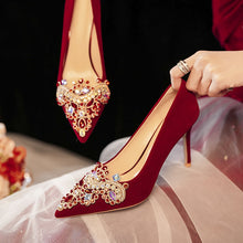 Load image into Gallery viewer, 878-1 Red Wedding Shoes Women's 2025 New Chinese Xiuhe Bride High Heels Bridesmaid Dress Wedding Shoes