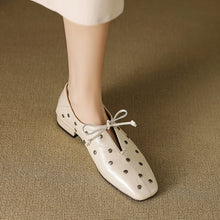 Load image into Gallery viewer, Genuine Leather Rivet Mary Jane Shoes, Elegant Spring Small Leather Shoes for Women, 2025 New Spring Women's Shoes, Square Toe Cut Out Shoes