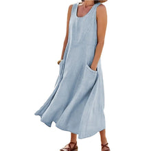 Load image into Gallery viewer, New Product in Stock Wish Aliexpress Amazon Independent Station Sleeveless Plus Flap Pocket Pants Pure Color Cotton and Linen Midi Dress