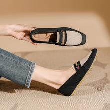 Load image into Gallery viewer, Loafers 2024 new square toe flying woven cross-border single-layer shoes women's woven slip-on knitted shoes plus size peas shoes