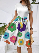 Load image into Gallery viewer, European and American cross-border Amazon Temu spring and summer fashion trend round neck short sleeve color matching waist dress women