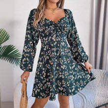 Load image into Gallery viewer, Real Shot of 2026 Spring/Summer European and American Casual Sexy Lace-Up Square-Neck Floral Long-Sleeve A-Line Dress, Independent Cross-Border Women's Fashion