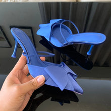 Load image into Gallery viewer, Women's Bow Knot Satin Pointed Toe Slingback Heeled Party Sandals