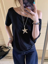 Load image into Gallery viewer, T-shirts Women Niche Design Off Shoulder Solid Short Sleeve Summer Chic Loose Casual Daily Simple Sexy Korean Trendy Street Tops