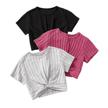 Load image into Gallery viewer, Spring/Summer Girl Big Boy Girl Casual Cute Solid Color Round Neck Short Sleeve Three Piece Set