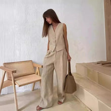 Load image into Gallery viewer, Women Linen Cotton Chic Vest & Pants Suit Two-Piece Set