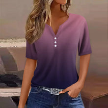 Load image into Gallery viewer, Women Summer Trendy Simple Casual Fashion Button T Shirt V Neck Short Sleeve Solid Loose Pullover Tops Plus Size Ropa De Mujer