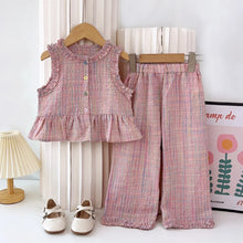 Load image into Gallery viewer, Pink Girl's Summer Two-piece Set with Single Breasted Sleeveless Top and Casual Pants, New Children's Sets Kids Clothes