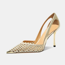 Load image into Gallery viewer, Bling Women Sandals Fashion Pointed Toe Shallow Slip On Ladies Elegant Slingback Shoes Med Heel Pumps