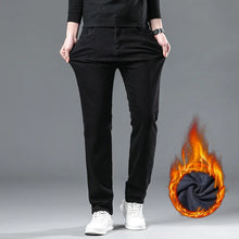 Load image into Gallery viewer, 2025 New Winter Men Black Straight Stretch Denim Thick Velvet Pants Warm Jeans Casual Fleece Line Trousers Male Plus Size