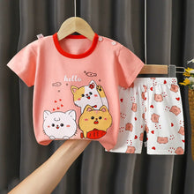 Load image into Gallery viewer, 2-6 Years Baby Girl Summer Set Children's Short-sleeved Shorts Suit Cotton T-shirt Little Girls Unicorn Giraffe Cartoon Set