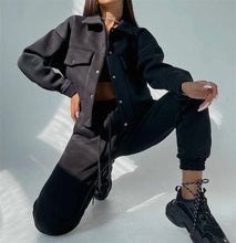 Load image into Gallery viewer, Women Tracksuit Matching Sets Two Pieces Set Single Button Jacket Coat Pockets Pants Suit Drawstring Trousers Sports Outfits