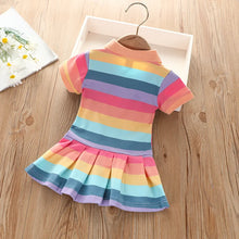 Load image into Gallery viewer, Girl's Summer fashion cute short sleeve cartoon rabbit embroidered rainbow strip baby girl princess dress