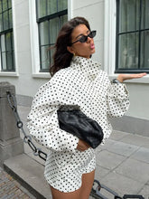 Load image into Gallery viewer, Women's Polka Dot Turtleneck Zipper Jacket with Pockets