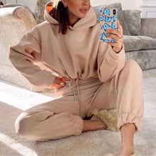 Load image into Gallery viewer, Winter Tracksuit Women Two Piece Set - Oversized Hoodie Sweatpants Solid Color Sportswear Suit |Casual Sweatshirt Trouser Set