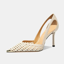 Load image into Gallery viewer, Bling Women Sandals Fashion Pointed Toe Shallow Slip On Ladies Elegant Slingback Shoes Med Heel Pumps