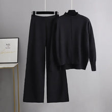 Load image into Gallery viewer, Winter Sweater for Women Tracksuit Half High Collar Knit Solid Color 2 Piece Set Knitted Pullover Sweater Elastic Trousers Suits