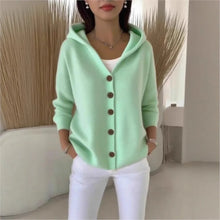 Load image into Gallery viewer, Solid Color Button Knit Hooded Sweater Cardigan Jacket For Autumn Winter New Casual Fashionable Women's Clothing Pulls Femmes