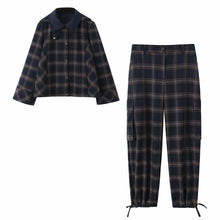 Load image into Gallery viewer, Women's Checkered Hooded Jacket & High Waist Lantern Pants Suit