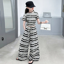 Load image into Gallery viewer, Children Clothes For Kids Girls 2026 Arrival Striped Short Sleeve Top And Bottom Clothing Suit School Outfit 5-14Y