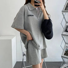 Load image into Gallery viewer, Women's Tracksuit Short Sets Sportswear Solid Print Shorts Sleeve Blouse Shorts Tracksuits Female Summer Casual Two Piece Sets