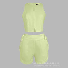 Load image into Gallery viewer, Women Summer 2 Pieces Summer Outfit Halter Sleeveless Hollow-out Crop Tank Casual Drastring Shorts Set