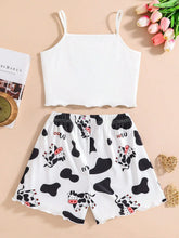 Load image into Gallery viewer, Summer collection of fashionable home clothes for girls, cute cow patterned tank top shorts for outdoor leisure.