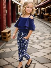Load image into Gallery viewer, Summer Teen Girls Flower Chiffon Clothing Set Children Off Shoulder tops Floral Pants Kids Outfits Girl Clothes For 8 12 14Years