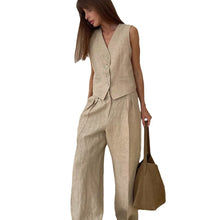 Load image into Gallery viewer, Women Linen Cotton Chic Vest & Pants Suit Two-Piece Set