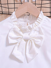 Load image into Gallery viewer, Girls' Spring & Summer Two-Piece Set: White Top with Bow Decor + Black Buttoned Collared Long Skirt