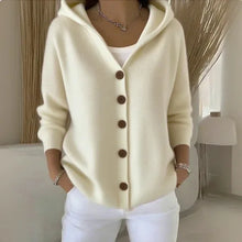 Load image into Gallery viewer, Solid Color Button Knit Hooded Sweater Cardigan Jacket For Autumn Winter New Casual Fashionable Women's Clothing Pulls Femmes