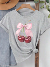 Load image into Gallery viewer, Fashion Cherry Print Women T-Shirt Short Sleeve Crew Neck Casual Tops for Summer Spring Women's Clothing Tops Tees